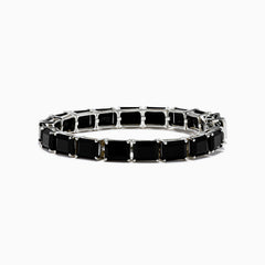 The 925 Sterling Silver Onyx Tennis Bracelet features rectangular black onyx stones in a sleek silver link design, shown on a white background—an elegant accessory for any occasion.