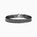 The Men's 925 Sterling Silver Woven Black Cord Bracelet features alternating silver and cord links with a box clasp, shown on a white background.