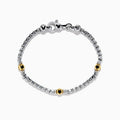 Men's 925 Sterling Silver & 14K Yellow Gold Black Spinel Bracelet with three evenly spaced 14K gold beads and a lobster clasp, displayed on a white background.