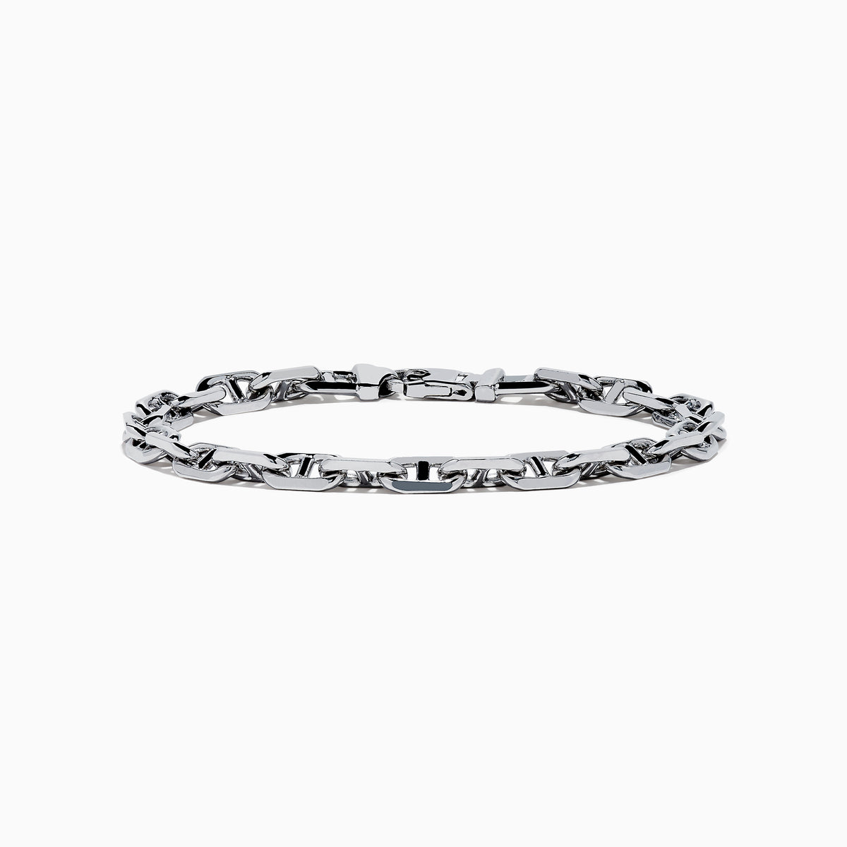 The Mens 925 Sterling Silver Anchor Bracelet features interlocking rectangular and oval links, a polished shiny finish, and a secure clasp—displayed on a white background, its the perfect accessory for adding style to any look.