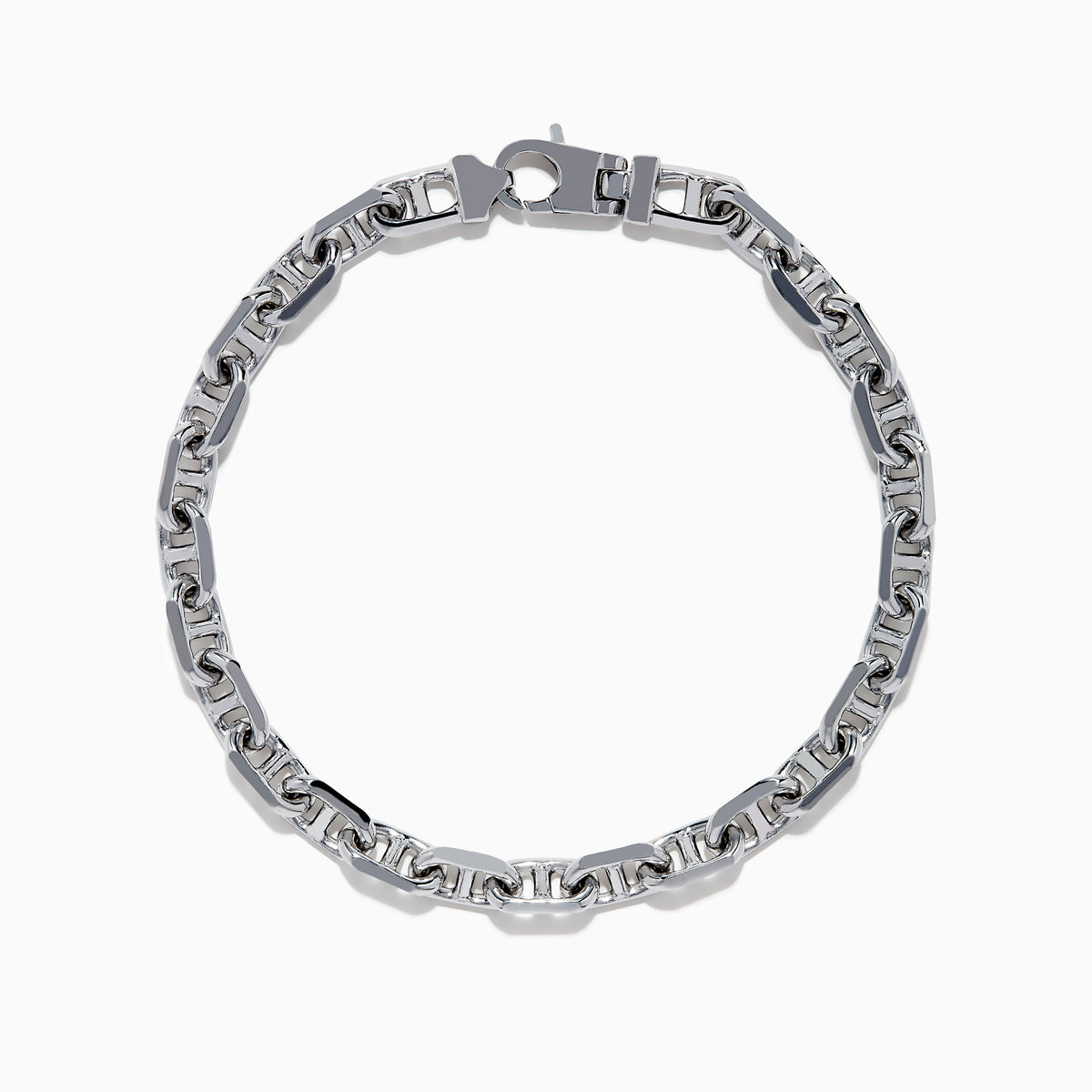 The Mens 925 Sterling Silver Anchor Bracelet features interlocking rectangular and oval links, a polished shiny finish, and a secure clasp—displayed on a white background, its the perfect accessory for adding style to any look.