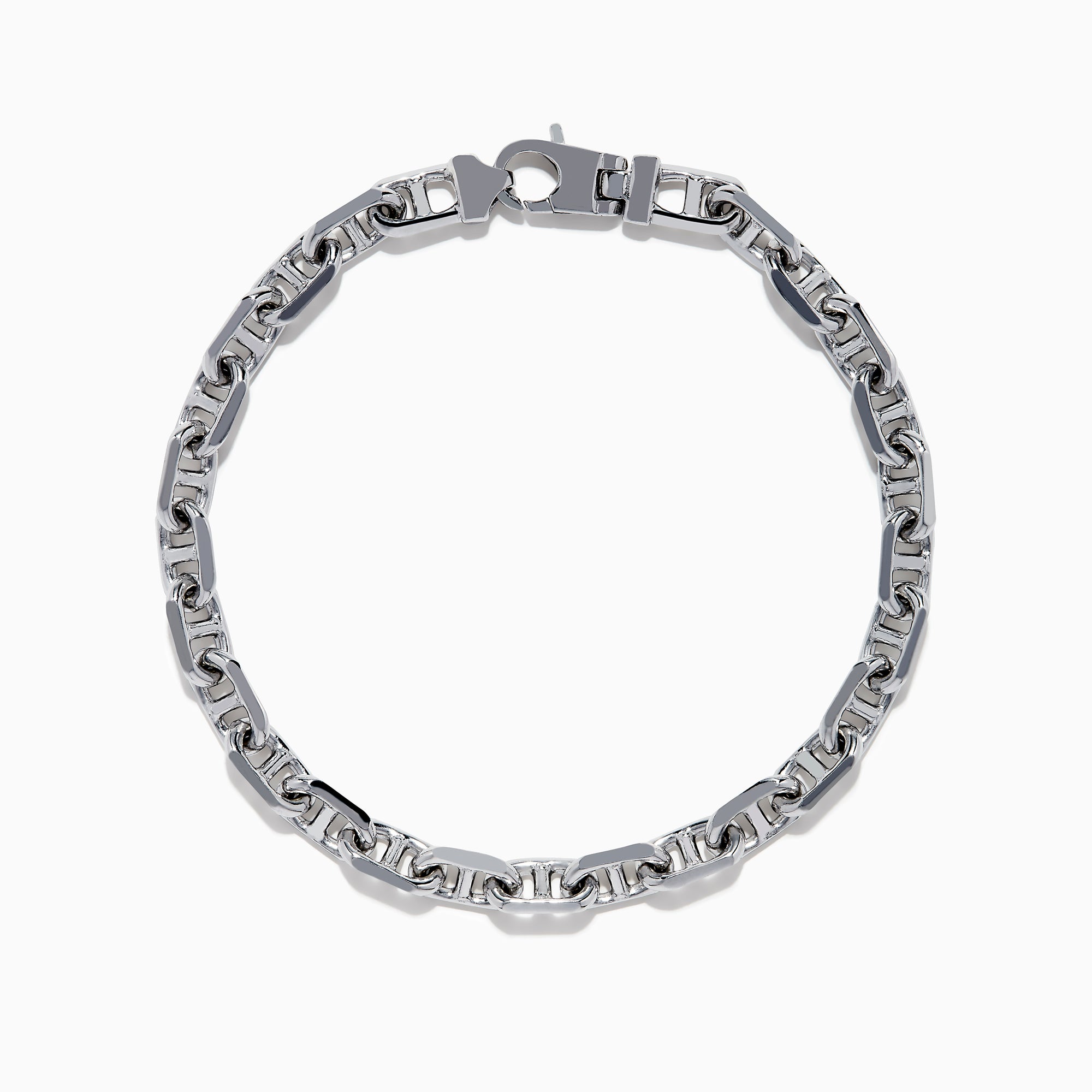 The Mens 925 Sterling Silver Anchor Bracelet features interlocking rectangular and oval links, a polished shiny finish, and a secure clasp—displayed on a white background, its the perfect accessory for adding style to any look.