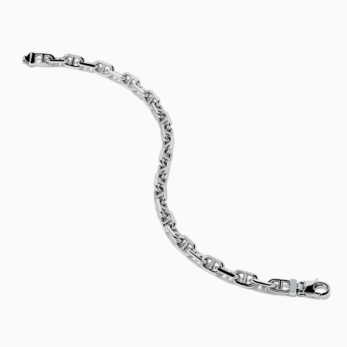 The Mens 925 Sterling Silver Anchor Bracelet features interlocking rectangular and oval links, a polished shiny finish, and a secure clasp—displayed on a white background, its the perfect accessory for adding style to any look.