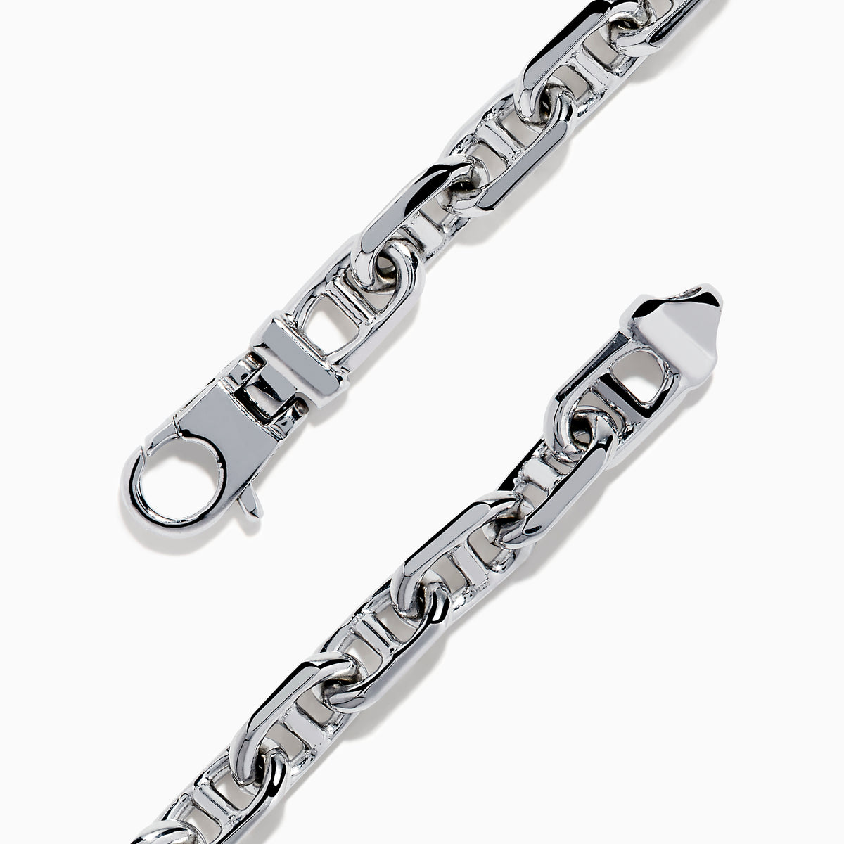 The Mens 925 Sterling Silver Anchor Bracelet features interlocking rectangular and oval links, a polished shiny finish, and a secure clasp—displayed on a white background, its the perfect accessory for adding style to any look.