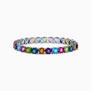 The 925 Sterling Silver Mix Stone Bracelet features round multicolored gemstones—blue, green, yellow, pink, orange, and purple—displayed on a white background.
