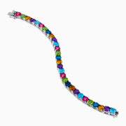 The 925 Sterling Silver Mix Stone Bracelet features round multicolored gemstones—blue, green, yellow, pink, orange, and purple—displayed on a white background.