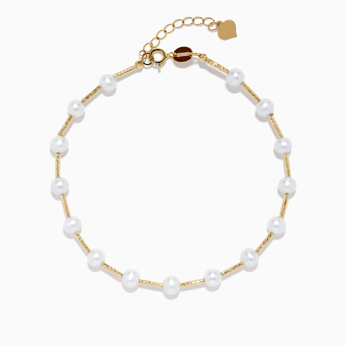 The 14K Yellow Gold Fresh Water Pearl Station Bracelet features a delicate design with evenly spaced pearls and a gold lobster clasp, displayed on a plain white background.
