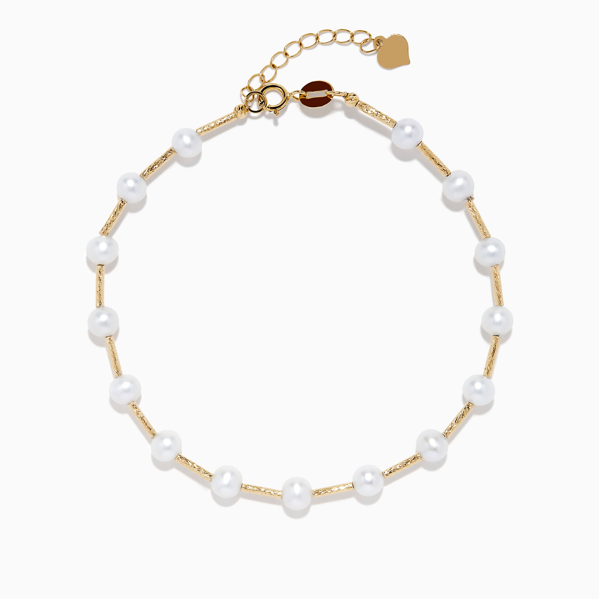 The 14K Yellow Gold Fresh Water Pearl Station Bracelet features a delicate design with evenly spaced pearls and a gold lobster clasp, displayed on a plain white background.