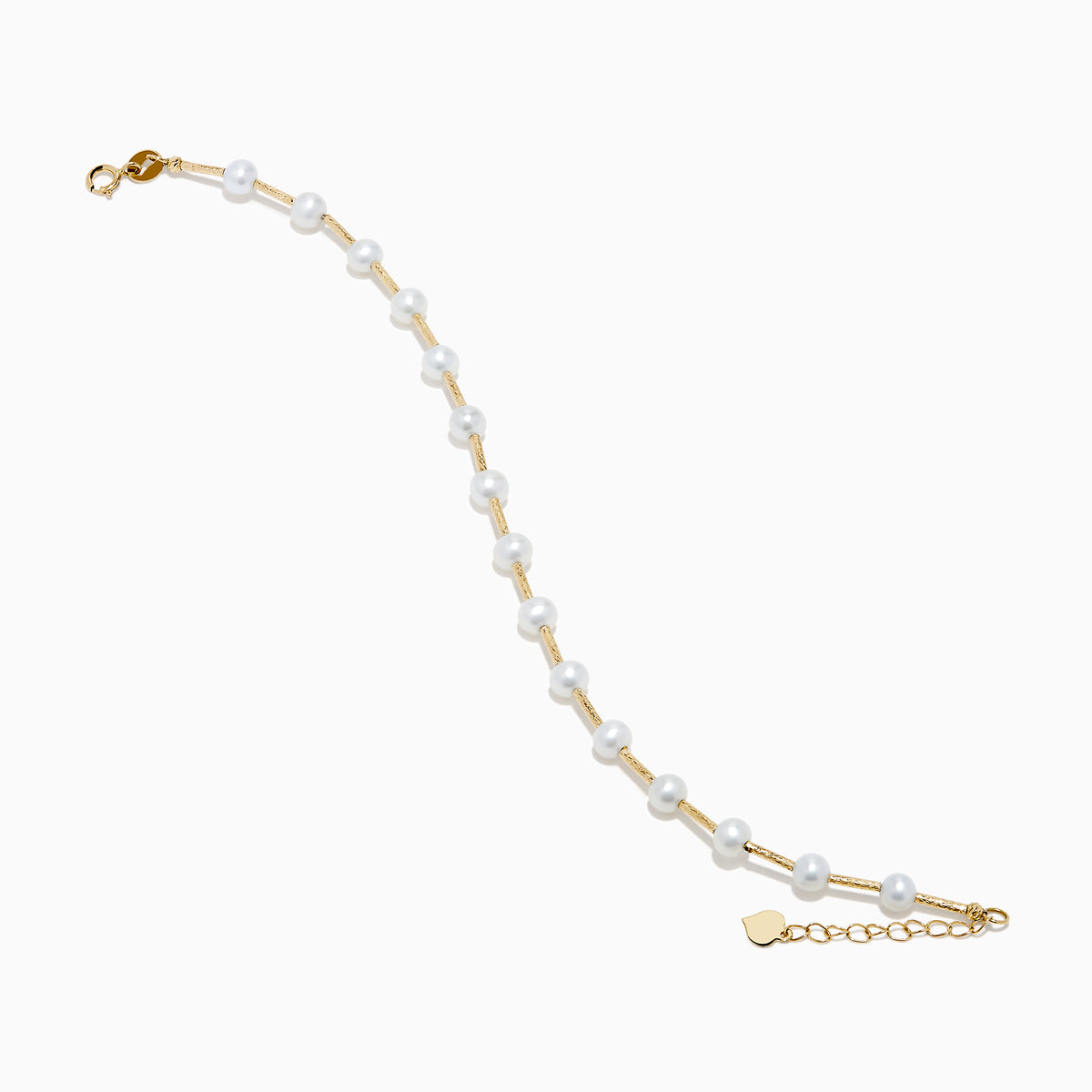 The 14K Yellow Gold Fresh Water Pearl Station Bracelet features a delicate design with evenly spaced pearls and a gold lobster clasp, displayed on a plain white background.