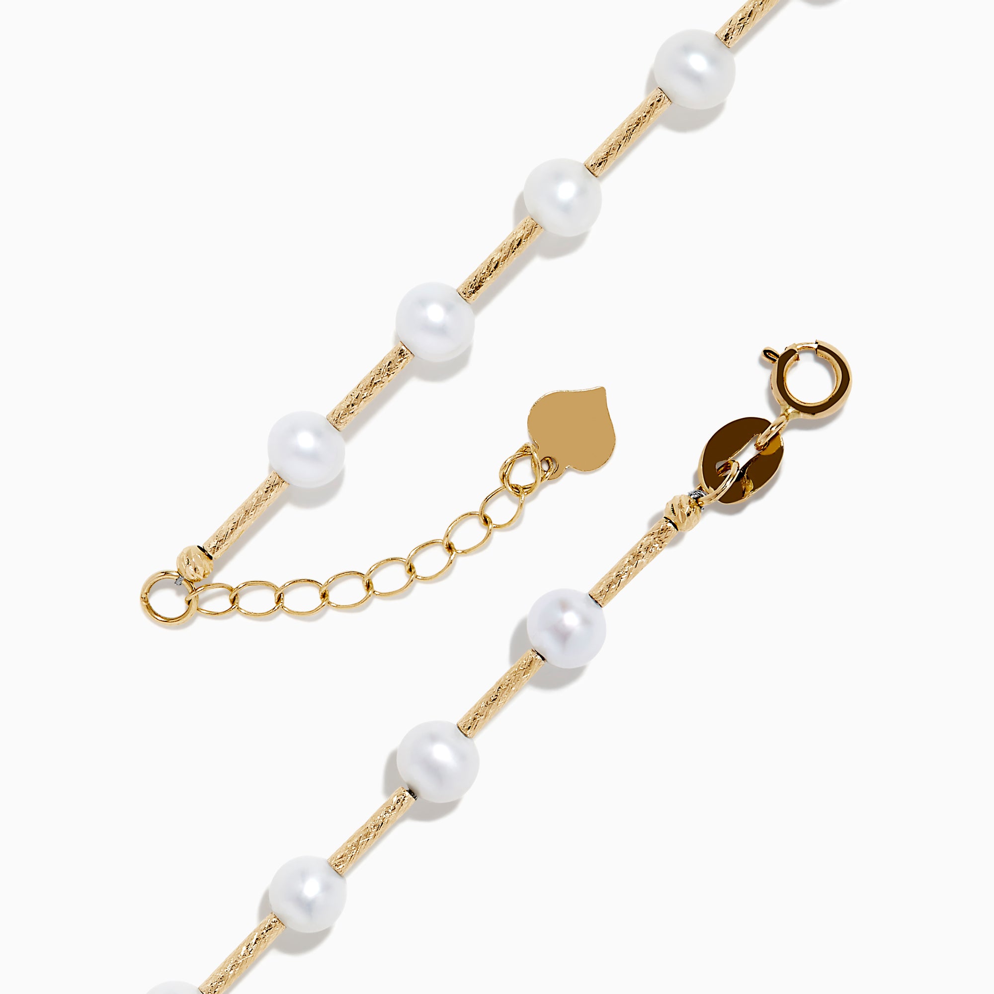 The 14K Yellow Gold Fresh Water Pearl Station Bracelet features a delicate design with evenly spaced pearls and a gold lobster clasp, displayed on a plain white background.
