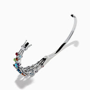 The 925 Sterling Silver Multi Color Gemstone 3 Row Statement Bangle showcases vibrant blue, red, purple, green, and orange stones in various shapes and sizes—a bold accessory for any jewelry collection.