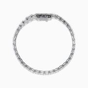 A Lab Grown Emerald Cut Diamond 7.50ct Tennis Bracelet in 14K White Gold is shown, featuring a continuous row of rectangular lab grown diamonds on a plain white background.