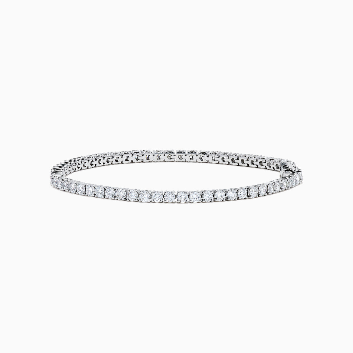 The Lab Grown Round Diamond 5.00ct Tennis Bracelet in 14K White Gold, featuring a single row of sparkling diamonds, is displayed against a plain white background.