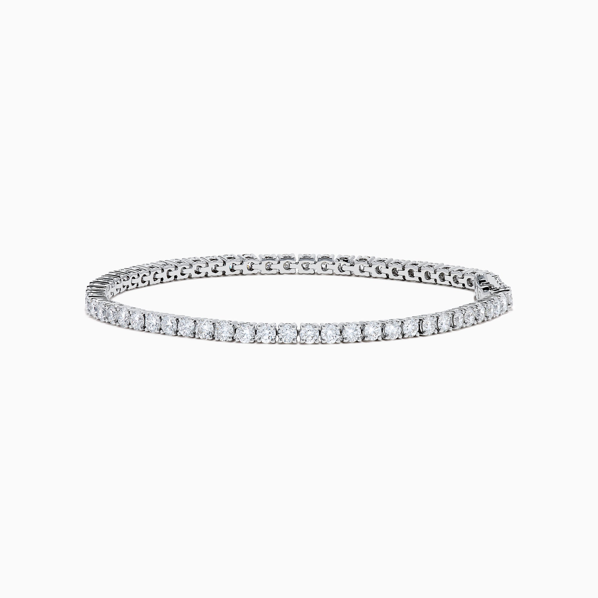 The Lab Grown Round Diamond 5.00ct Tennis Bracelet in 14K White Gold, featuring a single row of sparkling diamonds, is displayed against a plain white background.