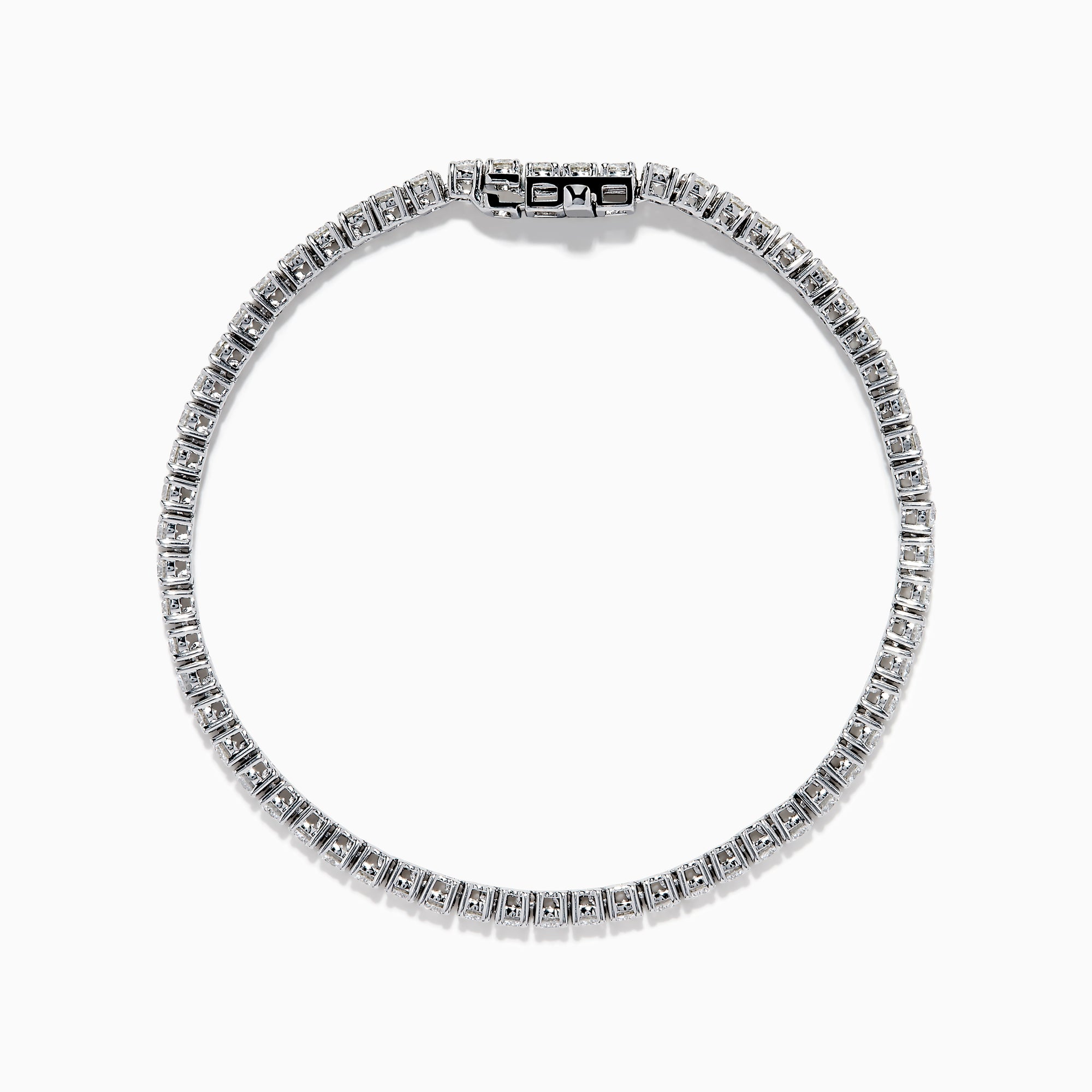 The Lab Grown Round Diamond 5.00ct Tennis Bracelet in 14K White Gold, featuring a single row of sparkling diamonds, is displayed against a plain white background.