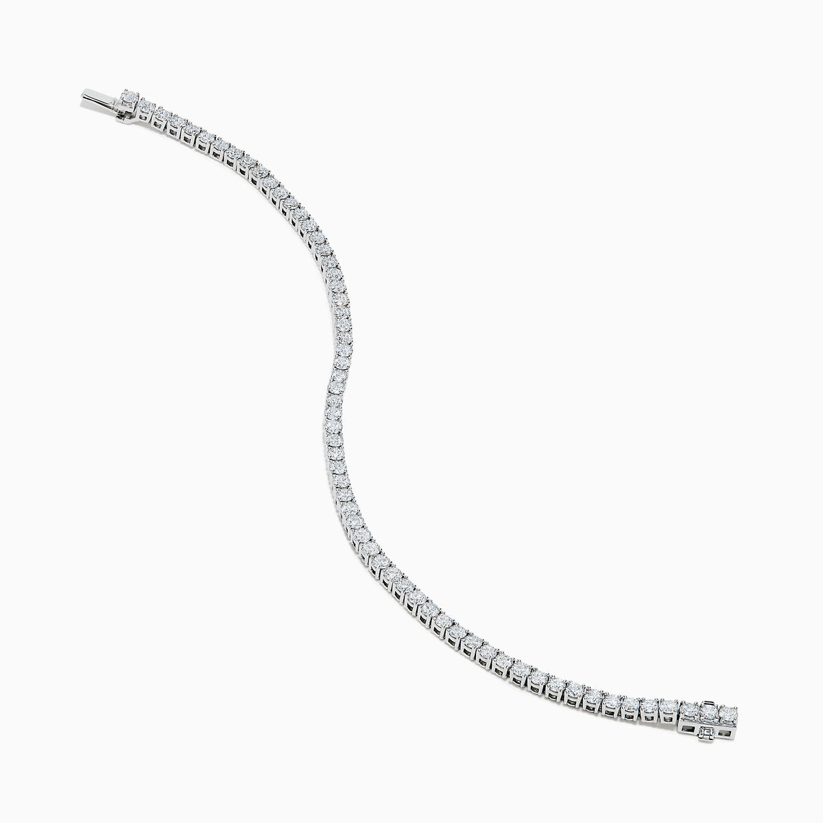 The Lab Grown Round Diamond 5.00ct Tennis Bracelet in 14K White Gold, featuring a single row of sparkling diamonds, is displayed against a plain white background.