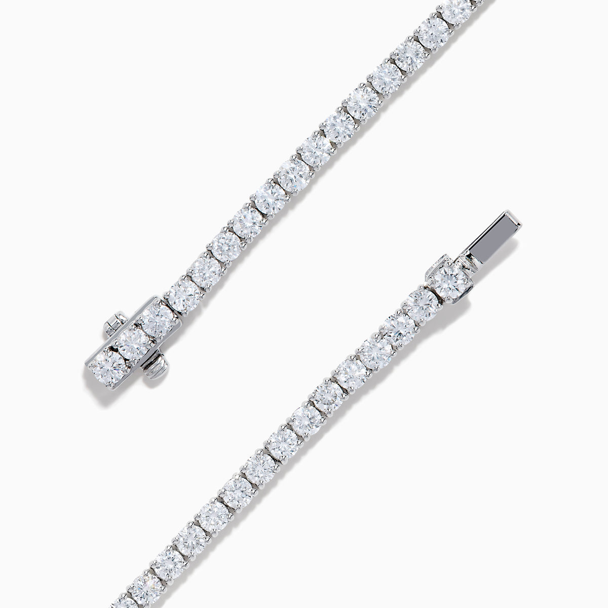 The Lab Grown Round Diamond 5.00ct Tennis Bracelet in 14K White Gold, featuring a single row of sparkling diamonds, is displayed against a plain white background.