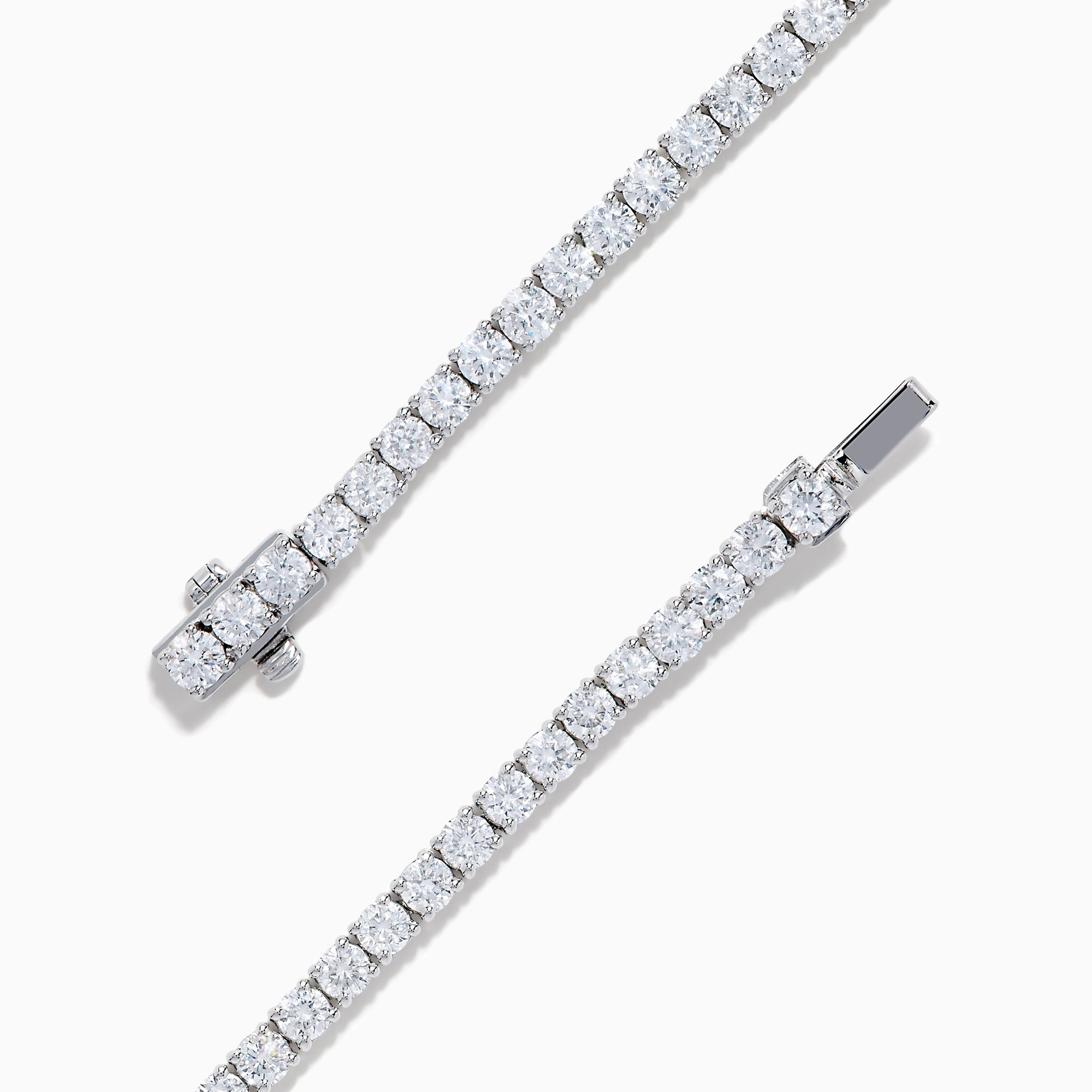 The Lab Grown Round Diamond 5.00ct Tennis Bracelet in 14K White Gold, featuring a single row of sparkling diamonds, is displayed against a plain white background.