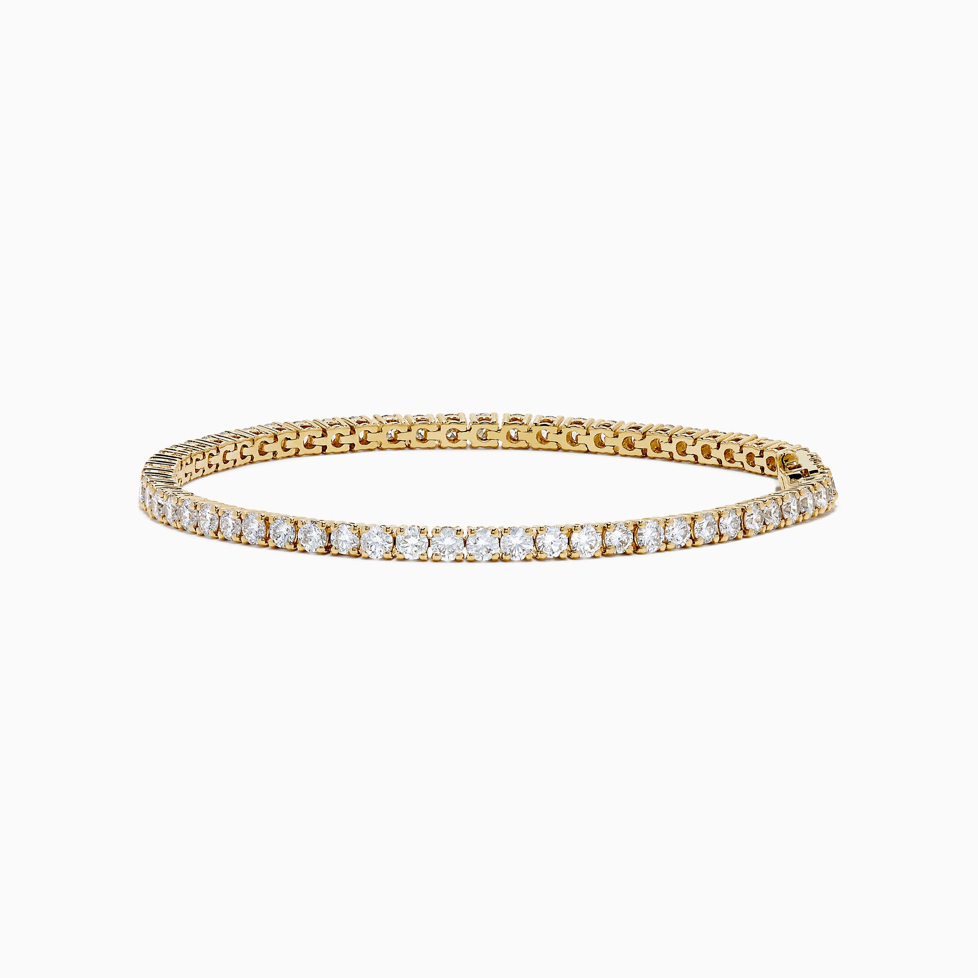 The Lab Grown Round Diamond 5.00ct Tennis Bracelet in 14K Yellow Gold features a single row of sparkling lab grown diamonds, shown on a plain white background.