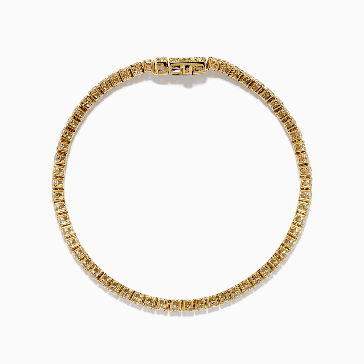 The Lab Grown Round Diamond 5.00ct Tennis Bracelet in 14K Yellow Gold features a single row of sparkling lab grown diamonds, shown on a plain white background.