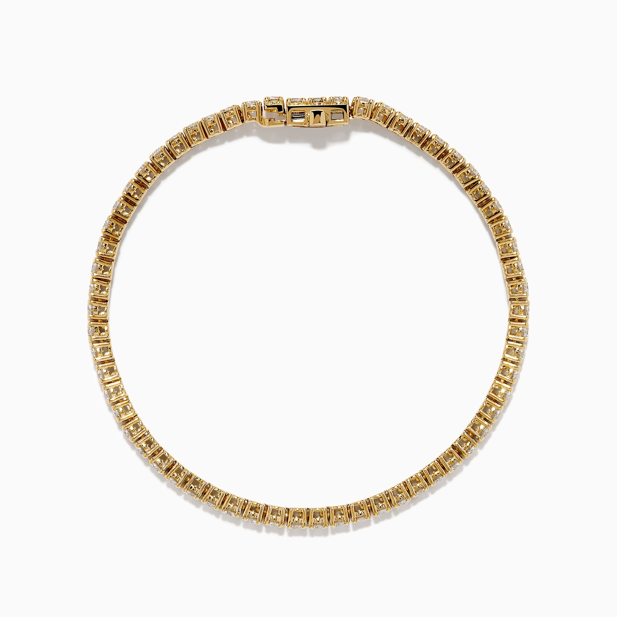The Lab Grown Round Diamond 5.00ct Tennis Bracelet in 14K Yellow Gold features a single row of sparkling lab grown diamonds, shown on a plain white background.