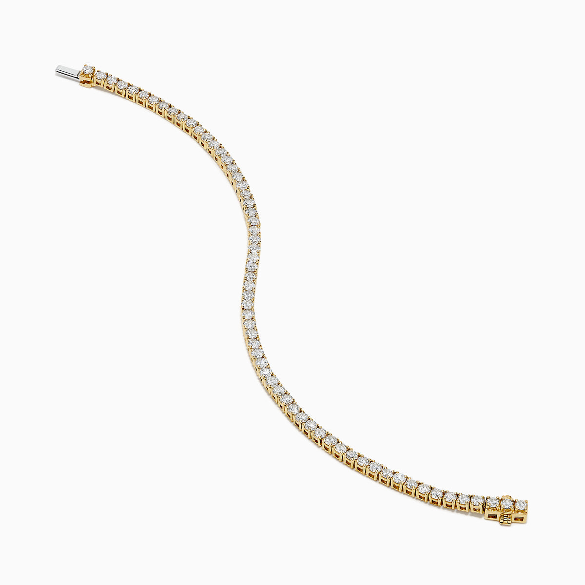The Lab Grown Round Diamond 5.00ct Tennis Bracelet in 14K Yellow Gold features a single row of sparkling lab grown diamonds, shown on a plain white background.