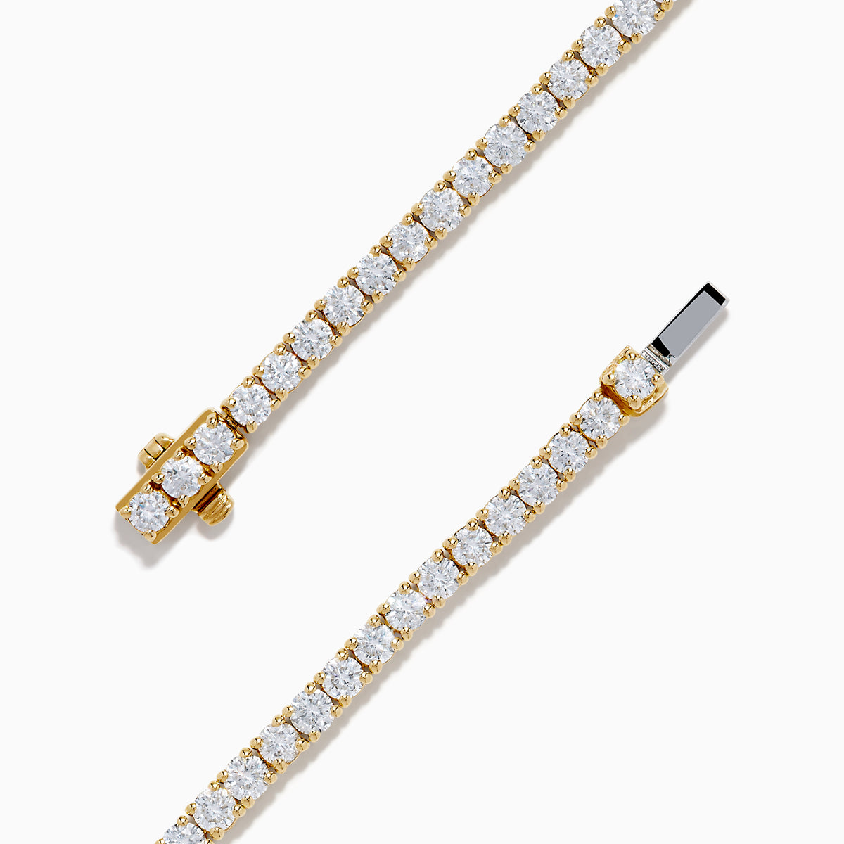 The Lab Grown Round Diamond 5.00ct Tennis Bracelet in 14K Yellow Gold features a single row of sparkling lab grown diamonds, shown on a plain white background.