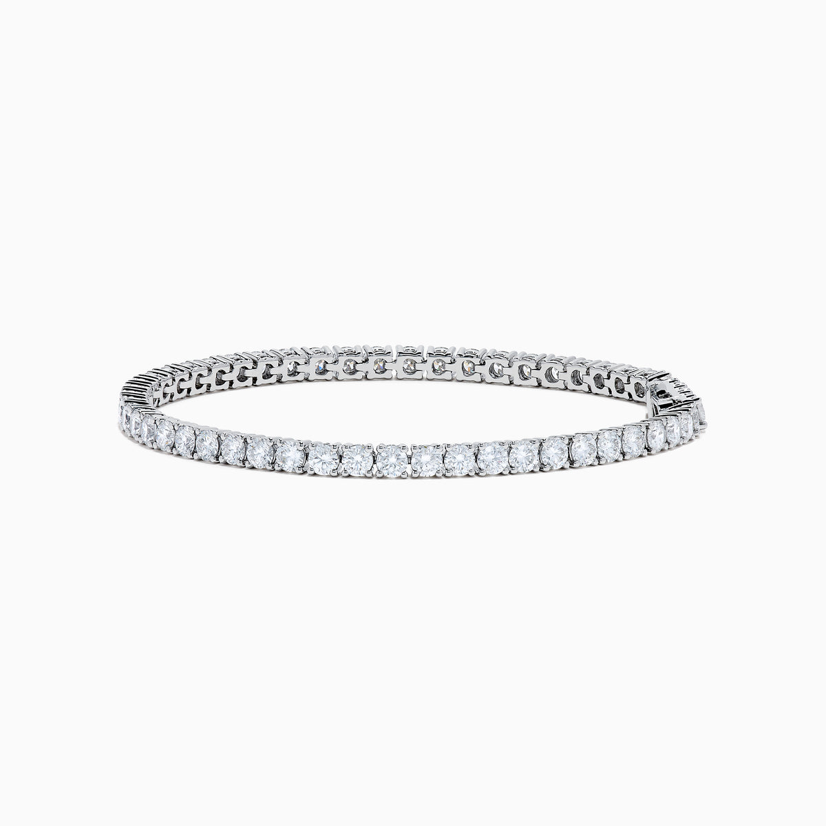 The Lab Grown Round Diamond 7.00ct Tennis Bracelet in 14K White Gold features a continuous row of prong-set lab grown diamonds and is displayed on a white background.