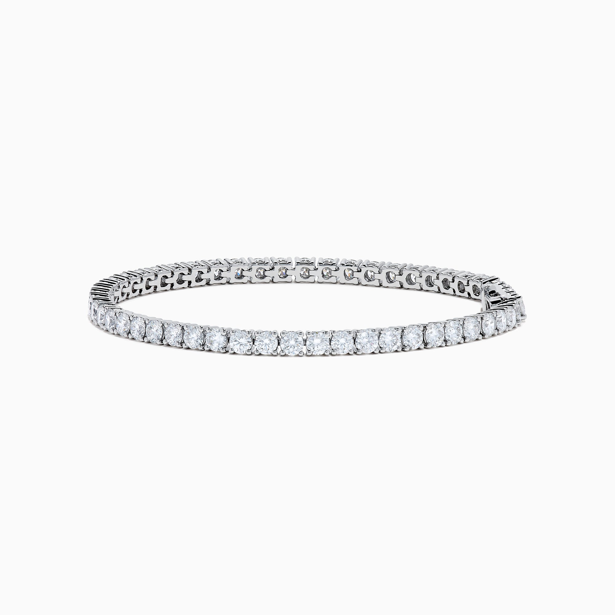 The Lab Grown Round Diamond 7.00ct Tennis Bracelet in 14K White Gold features a continuous row of prong-set lab grown diamonds and is displayed on a white background.