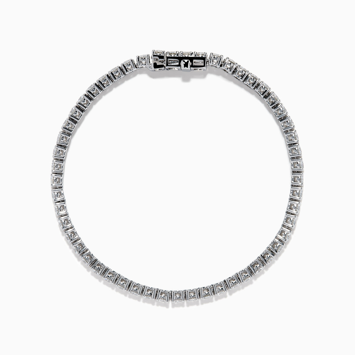 The Lab Grown Round Diamond 7.00ct Tennis Bracelet in 14K White Gold features a continuous row of prong-set lab grown diamonds and is displayed on a white background.