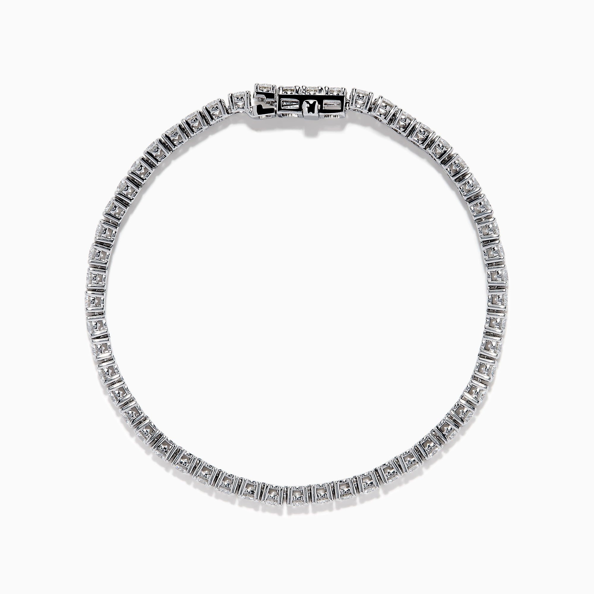 The Lab Grown Round Diamond 7.00ct Tennis Bracelet in 14K White Gold features a continuous row of prong-set lab grown diamonds and is displayed on a white background.