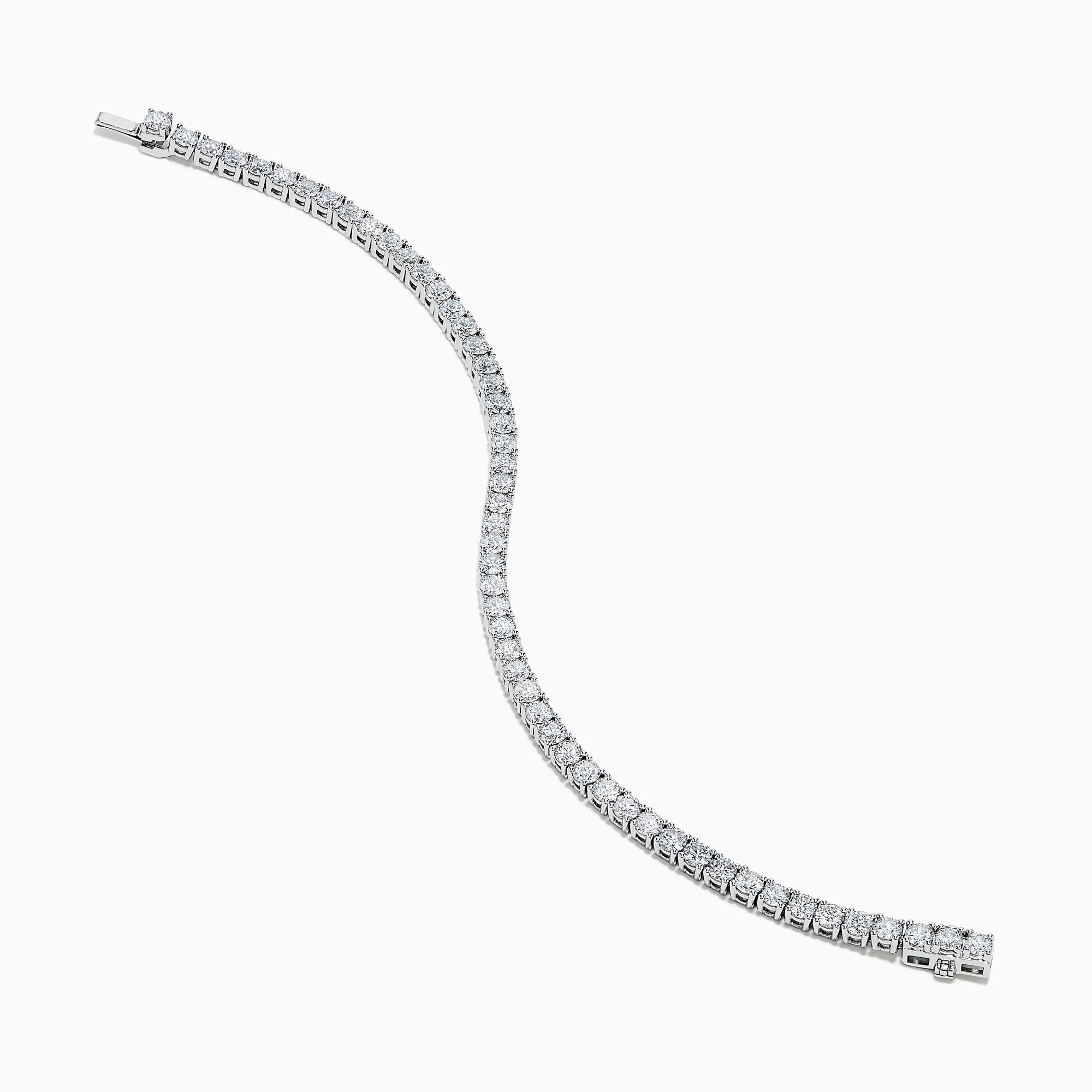 The Lab Grown Round Diamond 7.00ct Tennis Bracelet in 14K White Gold features a continuous row of prong-set lab grown diamonds and is displayed on a white background.