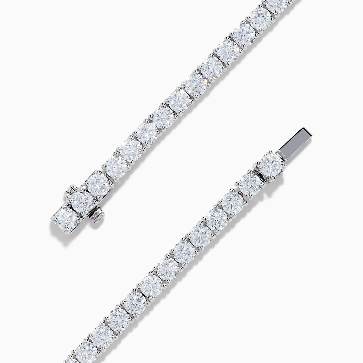 The Lab Grown Round Diamond 7.00ct Tennis Bracelet in 14K White Gold features a continuous row of prong-set lab grown diamonds and is displayed on a white background.