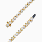 The Lab Grown Round Diamond 5.00ct Cupcake Setting Tennis Bracelet in 14K Yellow Gold features a single row of prong-set lab grown diamonds, shown against a white background.