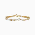 The Lab Grown Pear and Round Diamond 10.00ct Tennis Bracelet in 14K Yellow Gold features a striking, symmetrical design and secure clasp—a stunning alternative to traditional diamond bracelets.