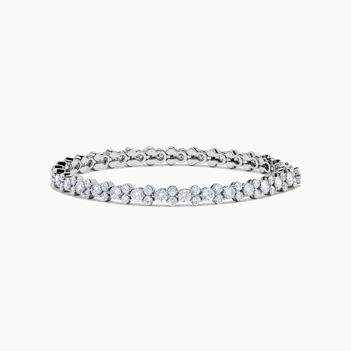 The Lab Grown Round Diamond 7.00ct Tennis Bracelet in 14K White Gold showcases a single row of prong-set, sparkling lab grown diamonds against a white background.