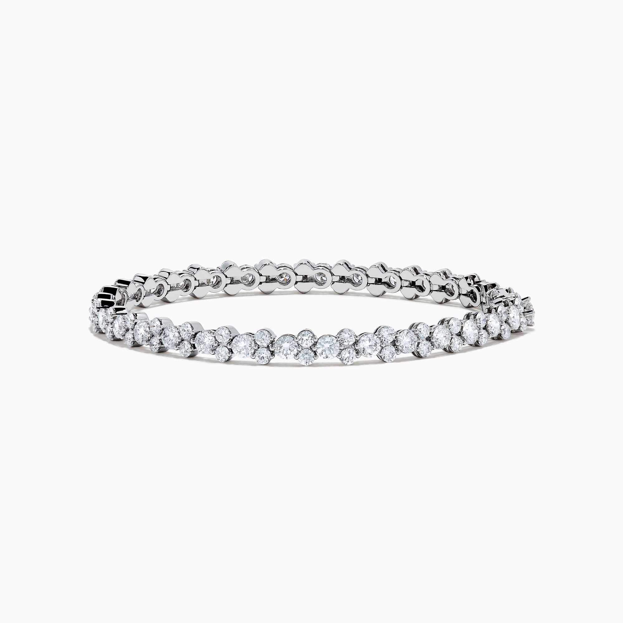 The Lab Grown Round Diamond 7.00ct Tennis Bracelet in 14K White Gold showcases a single row of prong-set, sparkling lab grown diamonds against a white background.
