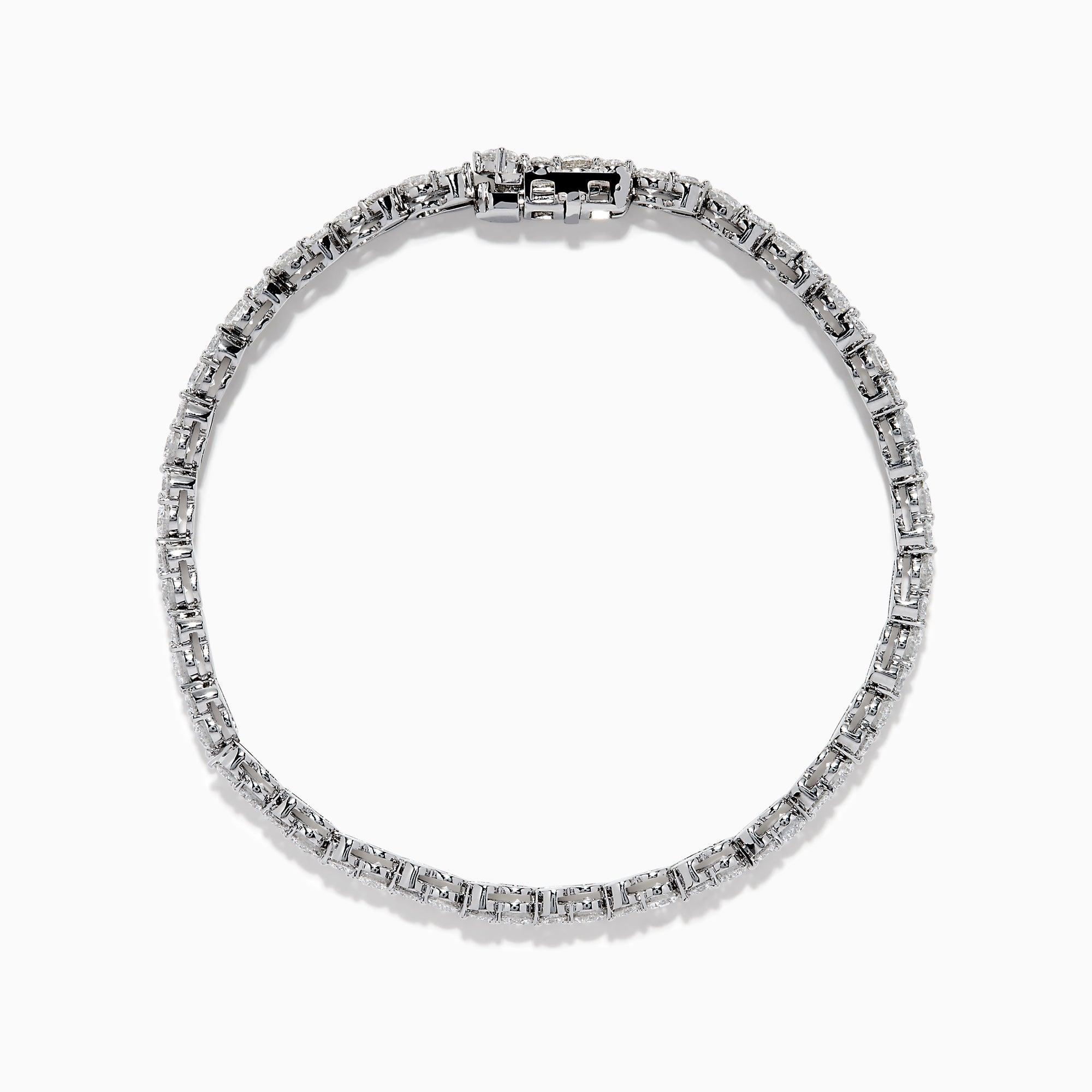 The Lab Grown Round Diamond 7.00ct Tennis Bracelet in 14K White Gold showcases a single row of prong-set, sparkling lab grown diamonds against a white background.
