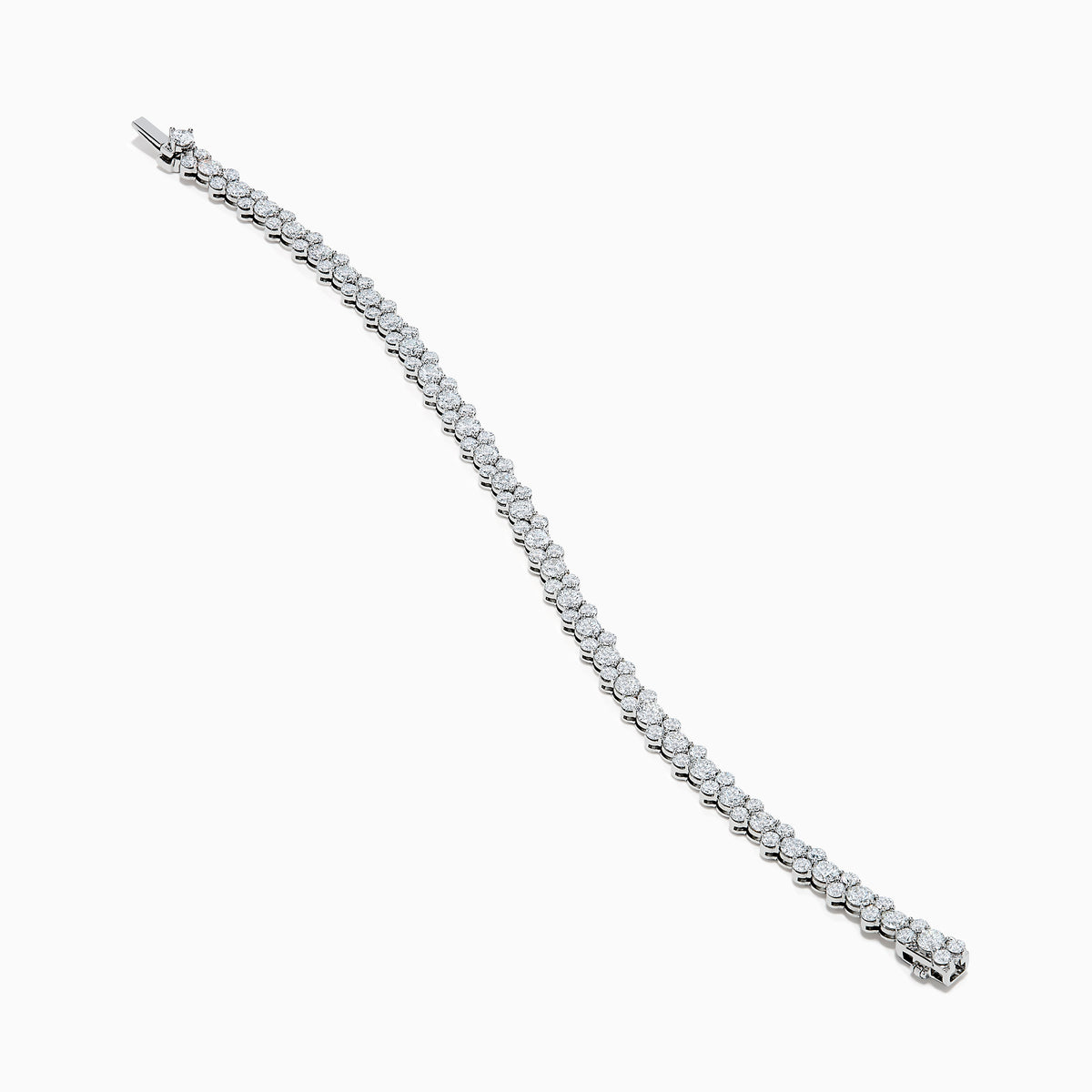 The Lab Grown Round Diamond 7.00ct Tennis Bracelet in 14K White Gold showcases a single row of prong-set, sparkling lab grown diamonds against a white background.