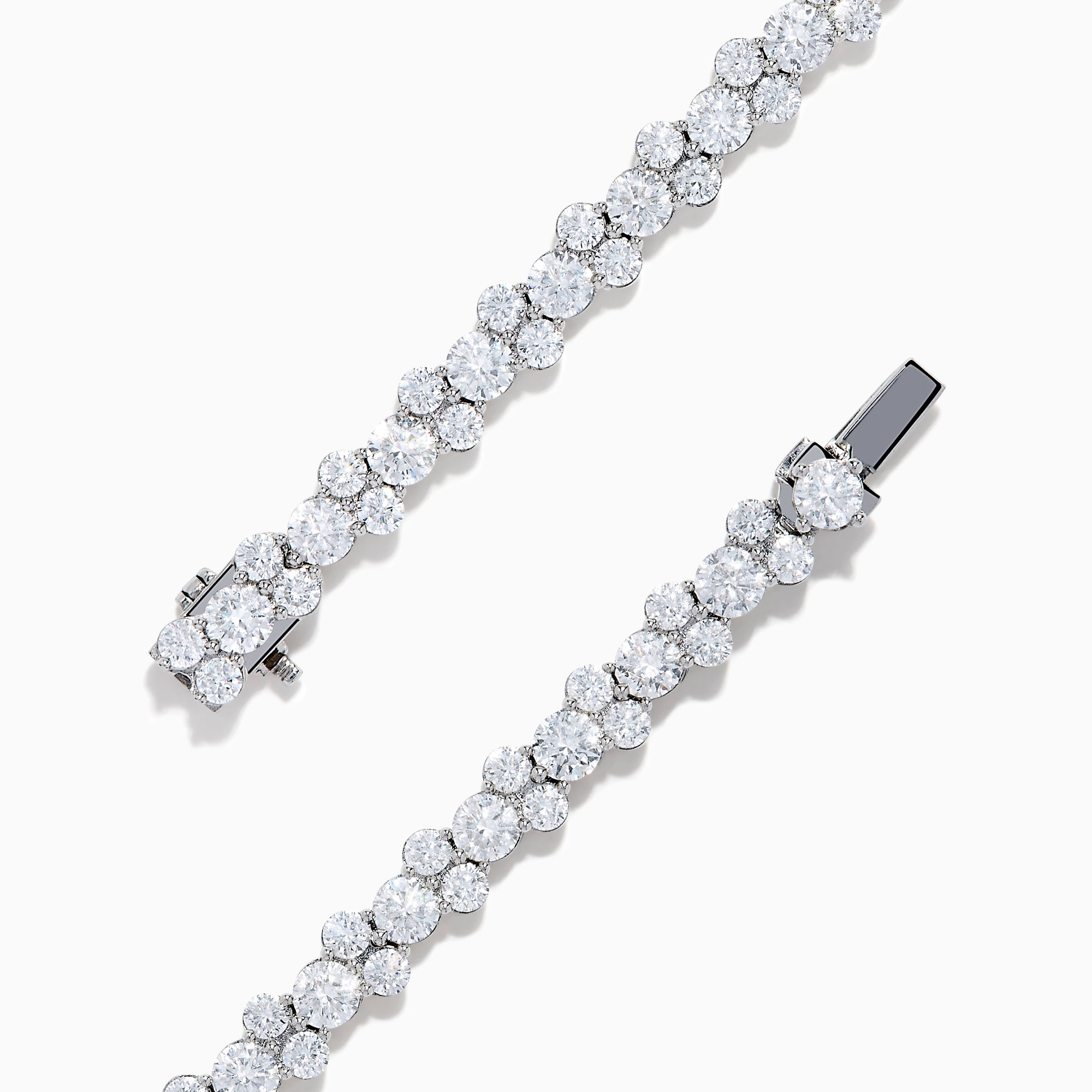 The Lab Grown Round Diamond 7.00ct Tennis Bracelet in 14K White Gold showcases a single row of prong-set, sparkling lab grown diamonds against a white background.