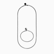 The Mens 925 Sterling Silver Minimalist Necklace and Bracelet Set is displayed on a white background, featuring a classic link design with round clasps.