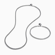 The Mens 925 Sterling Silver Minimalist Necklace and Bracelet Set is displayed on a white background, featuring a classic link design with round clasps.