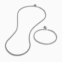 The Mens 925 Sterling Silver Minimalist Necklace and Bracelet Set is displayed on a white background, featuring a classic link design with round clasps.