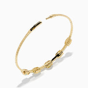The Aurora 14K Yellow Gold Opal and Diamond Bangle features five square opals in a row, accented with small white diamonds between each stone, shown on a white background.