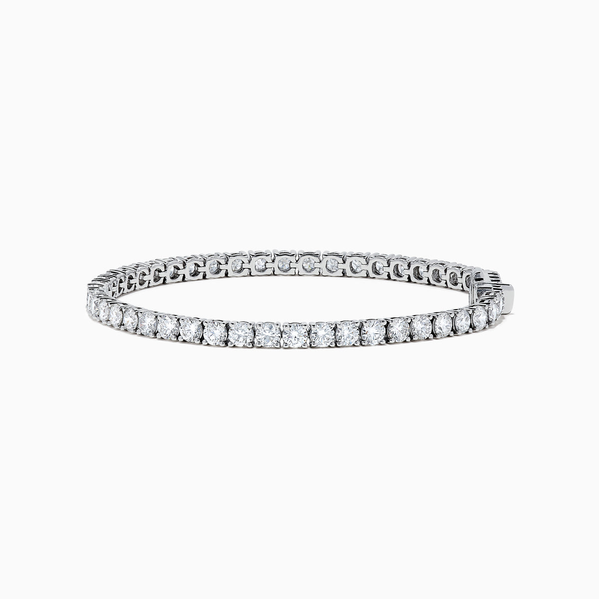 The 14K White Gold 7.00 Carat Lab Grown Diamond Tennis Bracelet features a continuous row of sparkling round-cut lab-grown diamonds, beautifully showcased against a plain white background.