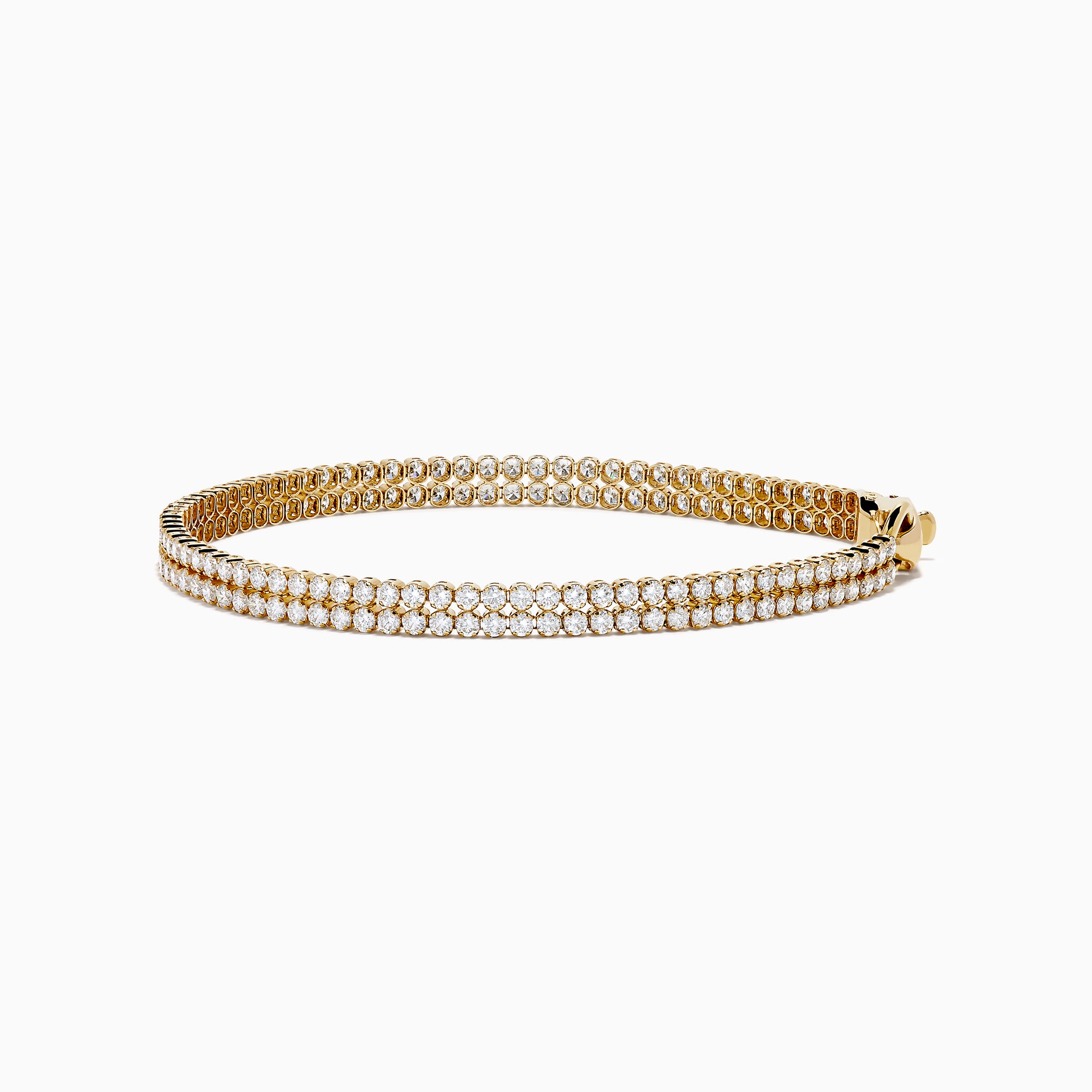 The Lab Grown Round Diamond 3.50ct Double Lined Tennis Bracelet in 14K Yellow Gold features two rows of closely set lab grown diamonds, shown on a white background.