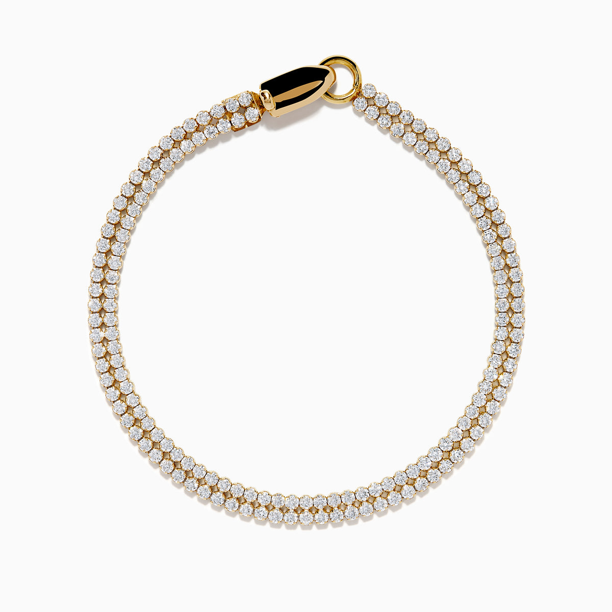The Lab Grown Round Diamond 3.50ct Double Lined Tennis Bracelet in 14K Yellow Gold features two rows of closely set lab grown diamonds, shown on a white background.