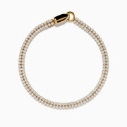 The Lab Grown Round Diamond 3.50ct Double Lined Tennis Bracelet in 14K Yellow Gold features two rows of closely set lab grown diamonds, shown on a white background.