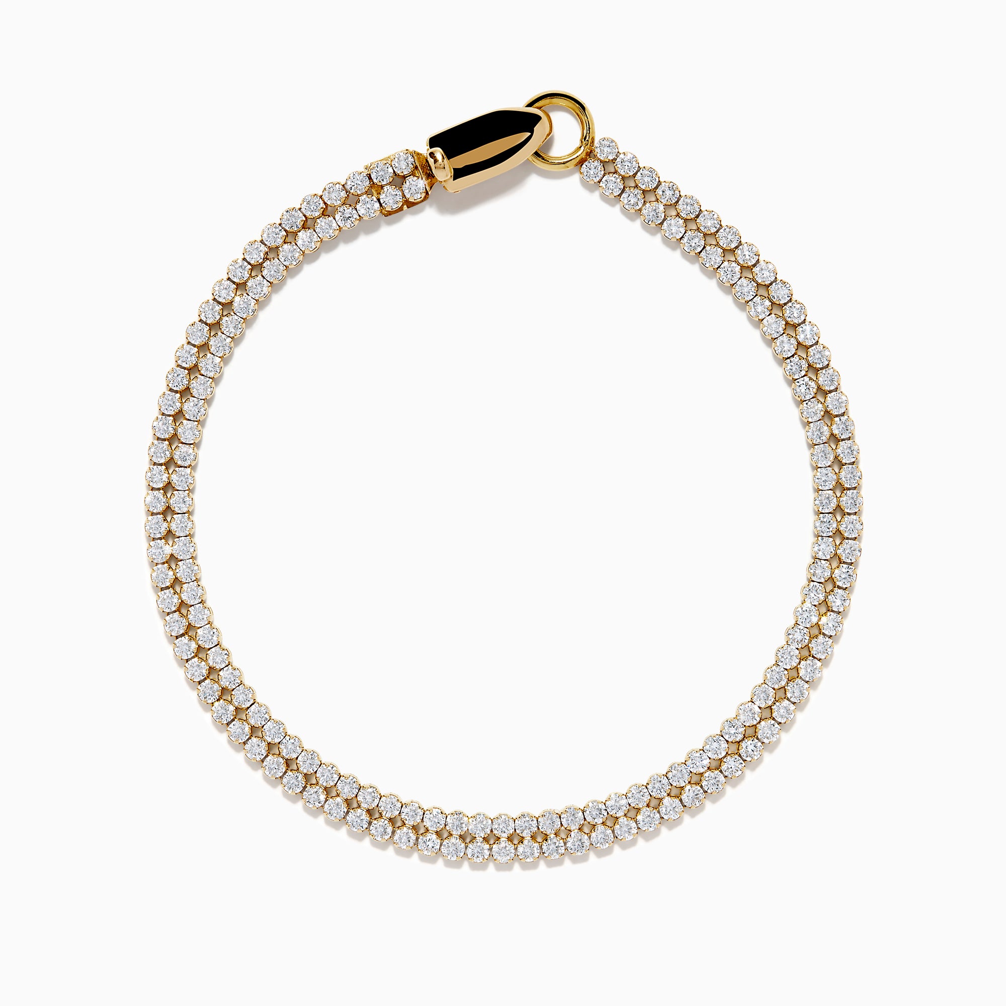 The Lab Grown Round Diamond 3.50ct Double Lined Tennis Bracelet in 14K Yellow Gold features two rows of closely set lab grown diamonds, shown on a white background.