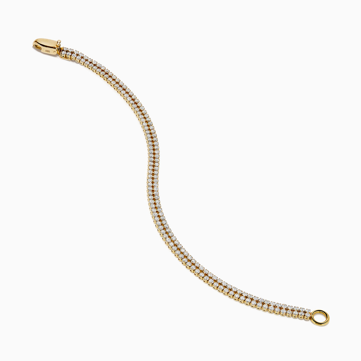The Lab Grown Round Diamond 3.50ct Double Lined Tennis Bracelet in 14K Yellow Gold features two rows of closely set lab grown diamonds, shown on a white background.